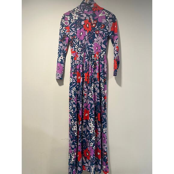 WOW! Colorful Vintage 1960s-70s Keram New York Long Sleeve Maxi Dress Size Small - Picture 5 of 12